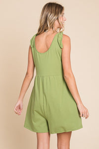 Shoulder Knot Baggy Romper in Happy Olive