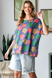 Floral Round Neck Side Slit T-Shirt