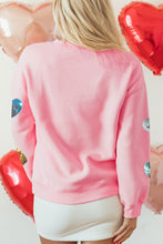 Load image into Gallery viewer, Valentine’s Day Sequin Heart Round Neck Long Sleeve Sweatshirt
