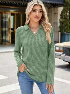 Ribbed Johnny Collar Long Sleeve Top (multiple color options)