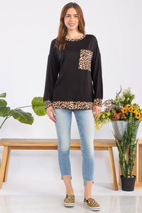 Leopard Round Neck Dropped Shoulder T-Shirt