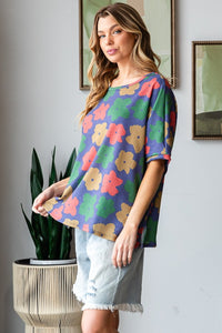 Floral Round Neck Side Slit T-Shirt