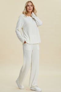 Cable-Knit Long Sleeve Top and Pants Set (multiple color options)