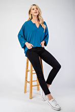 Load image into Gallery viewer, Notched Three-Quarter Sleeve Blouse in Teal
