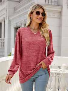 Heathered V-Neck Long Sleeve Top  (multiple color options)