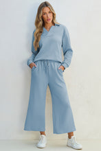 Load image into Gallery viewer, Textured Collared Neck Top and Wide Leg Pants Set (multiple color options)
