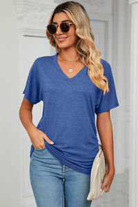 Ruched V-Neck Short Sleeve T-Shirt (multiple color options)