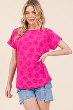 Load image into Gallery viewer, Textured Floral Pattern Short Sleeve T-Shirt in Fuchsia
