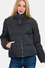 Load image into Gallery viewer, Zip Up Turtleneck Puffer Jacket with Pockets in Black
