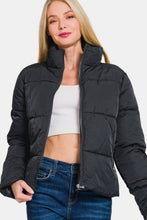 Load image into Gallery viewer, Zip Up Turtleneck Puffer Jacket with Pockets in Black
