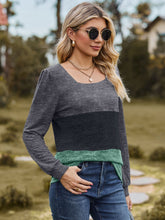 Load image into Gallery viewer, Color Block Square Neck Long Sleeve T-Shirt (multiple color options)
