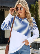 Load image into Gallery viewer, Slit Contrast Striped Long Sleeve Sweatshirt (multiple color options)
