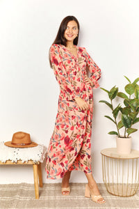 Weekend Away Floral Frill Trim Flounce Sleeve Plunge Maxi Dress (2 color options)