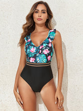 Load image into Gallery viewer, Crisscross Ruffled Printed V-Neck One-Piece Swimwear (multiple color options)
