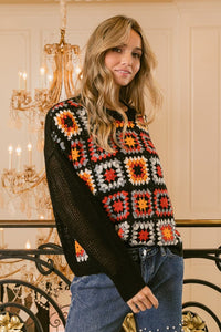 Granny Square Front Long Sleeve Top