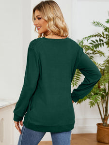 Ruched Shoulder Round Neck Long Sleeve Sweatshirt (multiple color options)