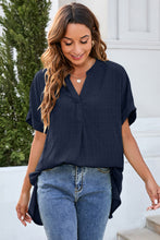 Load image into Gallery viewer, Ruched Notched Short Sleeve Blouse (multiple color options)

