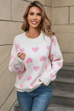 Load image into Gallery viewer, Heart Round Neck Long Sleeve Sweater (multiple color options)
