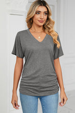 Load image into Gallery viewer, Ruched V-Neck Short Sleeve T-Shirt (multiple color options)
