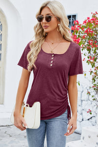 Ruched Square Neck Short Sleeve Top (multiple color options)