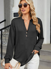 Load image into Gallery viewer, Striped Notched Long Sleeve Top (multiple color options)
