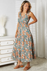 Travel Beauty Floral V-Neck Tiered Sleeveless Dress