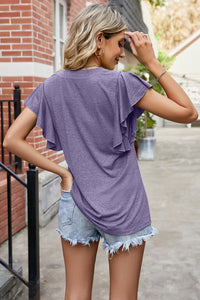 Ruffled Notched Cap Sleeve Top (multiple color options)
