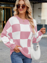 Load image into Gallery viewer, Checkered Round Neck Long Sleeve Sweater (multiple color options)
