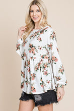 Load image into Gallery viewer, Babydoll Floral Boat Neck Long Sleeve Blouse
