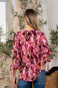 Printed V-Neck Blouse with Sleeve Knot