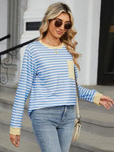 Load image into Gallery viewer, Pocketed Striped Round Neck Long Sleeve Top (multiple color options)
