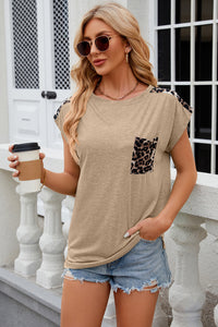 Leopard Round Neck Cap Sleeve T-Shirt (multiple color options)