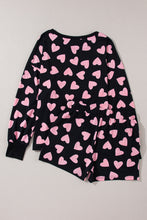 Load image into Gallery viewer, Heart Print Long Sleeve Top and Shorts Lounge Set (2 color options)
