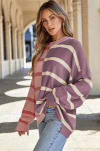 Striped Round Neck Long Sleeve Knit Top (multiple color options)