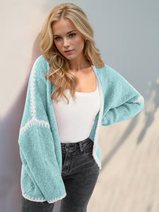 Contrast Open Front Dropped Shoulder Cardigan (multiple color options)