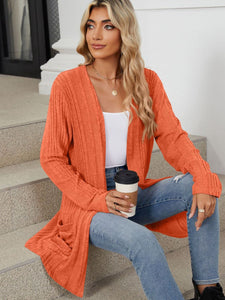 Pocketed Open Front Long Sleeve Cardigan (multiple color options)