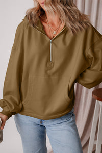 Pocketed Half Zip Dropped Shoulder Hoodie (multiple color options)