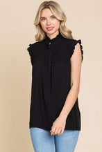 Load image into Gallery viewer, Frill Edge Smocked Sleeveless Top in Black
