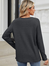 Load image into Gallery viewer, Waffle-Knit Notched Long Sleeve Top (multiple color options)
