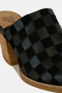 Woven Checkerboard Block Heel Mule Shoes in Black