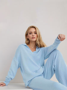 Johnny Collar Long Sleeve Top and Pants Sweater Set (multiple color options)