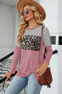 Leopard Striped Round Neck T-Shirt (multiple color options)