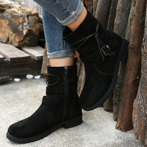 Suede Side Zip Round Toe Boots (multiple color options)