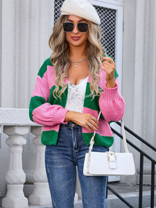 Striped Open Front Dropped Shoulder Cardigan (multiple color options)