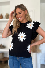 Load image into Gallery viewer, Ruffled Flower Round Neck Cap Sleeve Sweater
