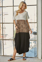 Load image into Gallery viewer, Leopard Color Block Short Sleeve Slit Maxi Dress with Pockets in Ivory
