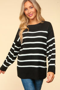 Striped Contrast Side Slit Sweater