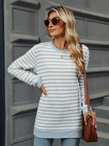 Striped Round Neck Long Sleeve Top (multiple color options)