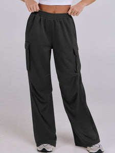 Elastic Waist Wide Leg Pants with Pockets (multiple color options)