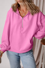 Load image into Gallery viewer, Pocketed Half Zip Dropped Shoulder Hoodie (multiple color options)
